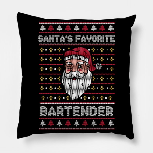 Santa's Favorite Bartender // Funny Ugly Christmas Sweater // Bar Tender Holiday Xmas Pillow by Now Boarding