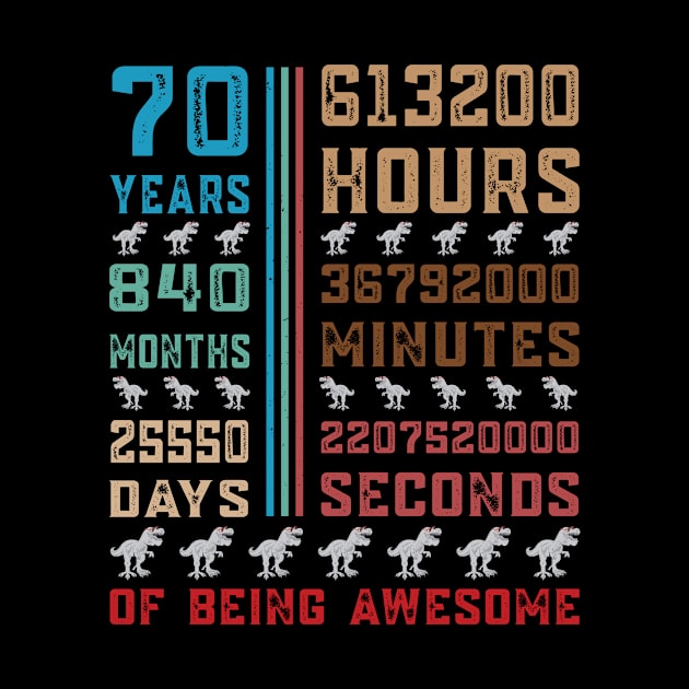 70 Years Of Being Awesome 70th Birthday Countdown T-rex Dinosaur Gift by Art master