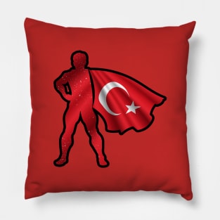 Turkish Hero Wearing Cape of Turkey Flag Brave and Hope Pillow