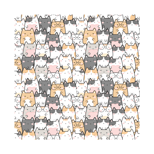 Seamless Pattern Cute Kawaii Cats by jodotodesign