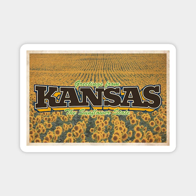 Greetings from Kansas - Vintage Travel Postcard Design Magnet by fromthereco