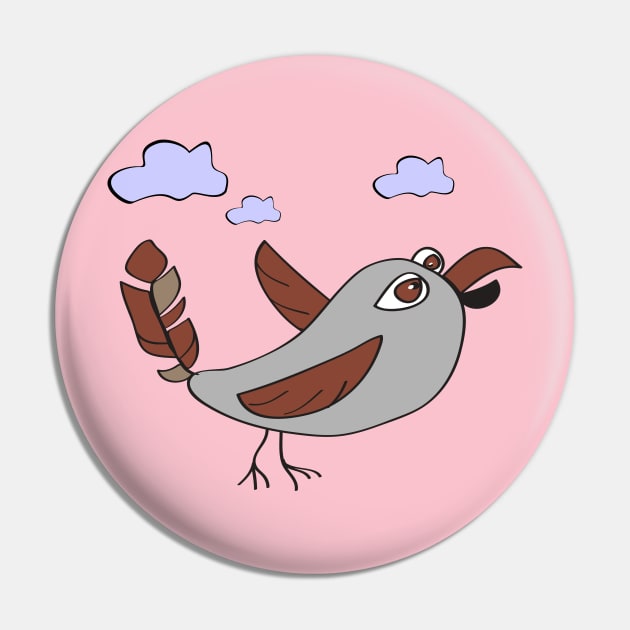 Sparrow Funny Character Crazy Bird Primitive Style Cartoon Pin by VerPaxArt Amazing Prints