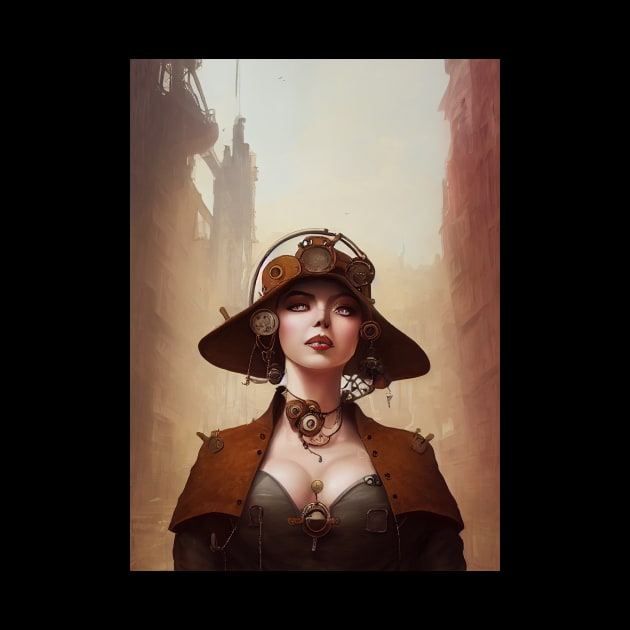 Steampunk Woman Walking in the City by The Multiverse is Female