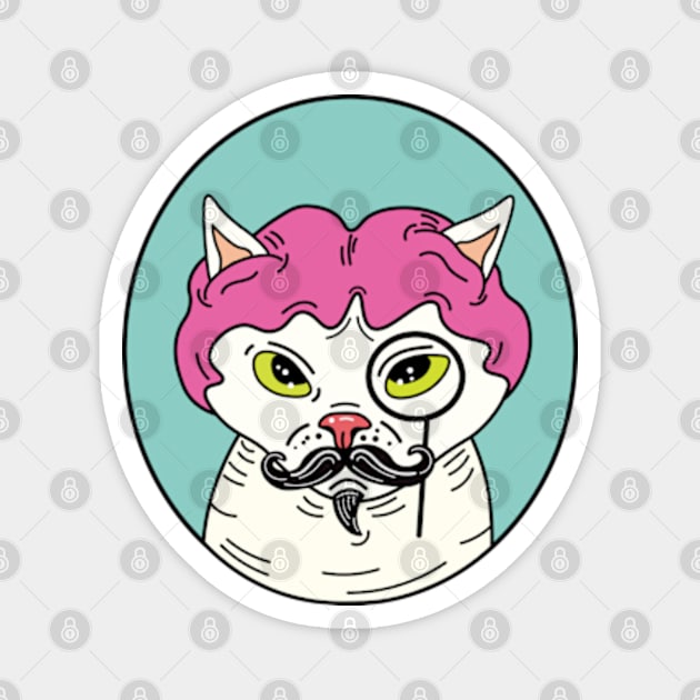 Cat with wig, hairless cat with wig, cat with a mustache Magnet by Sourdigitals