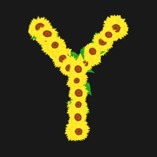 Sunflowers Initial Letter Y (Black Background) T-Shirt