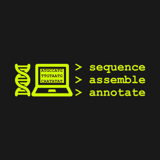 Bioinformatics Genome Sequence Assemble Annotate Green T-Shirt