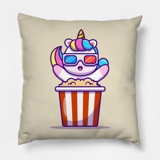 Cute Unicorn Eating Popcorn Pillow