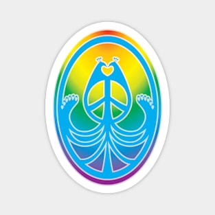 Peace, Love, and Peacocks (Rainbow w/Blue) Magnet