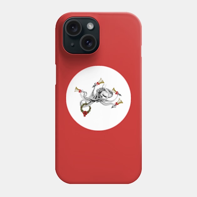 A octopus plays Christmas bells Phone Case by Green Grackle