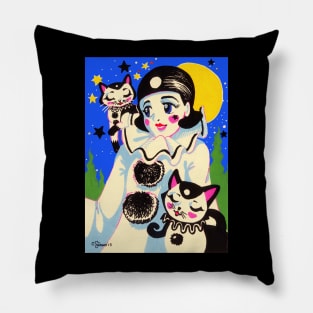 Pierette Pierrot and Kawaii Cats Pillow