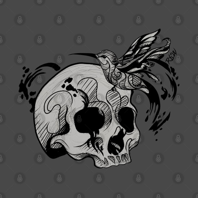 Skull and Hummingbird by Artsy Rew