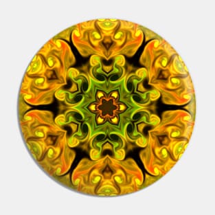 Psychedelic Mandala Flower Green and Yellow Pin