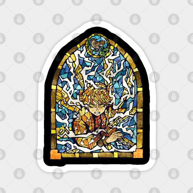 Anime Illustration Zenitsu Demon Slayer Stained Glass Style Magnet by scribble13