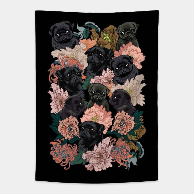 Because Black Pug Tapestry by huebucket