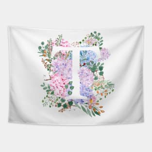 Cbotanical monogram alphabet T hydrangea flowers Tapestry