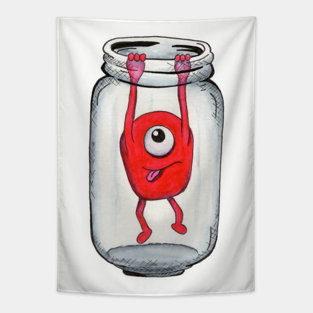 Red Monster in a Jar Escape Tapestry by AaronShirleyArtist