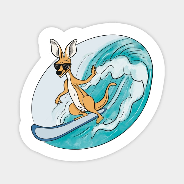 Funny Australian Surfing Kangaroo Magnet by LozsArt