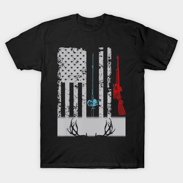 Fishing Rod Hunting Rifle American Flag Women's T-Shirt