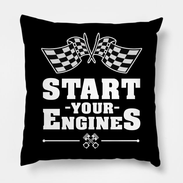 'Start Your Engines' Cool Car Racing Gift Pillow by ourwackyhome