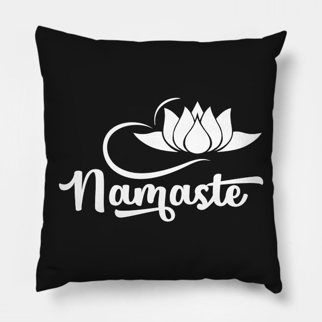 White text Namaste Pillow by TheBlackCatprints