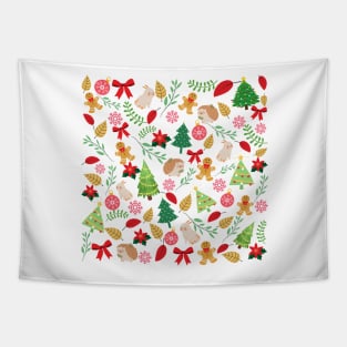 Christmas Holidays With Woodland Creatures Pattern_White Background Tapestry