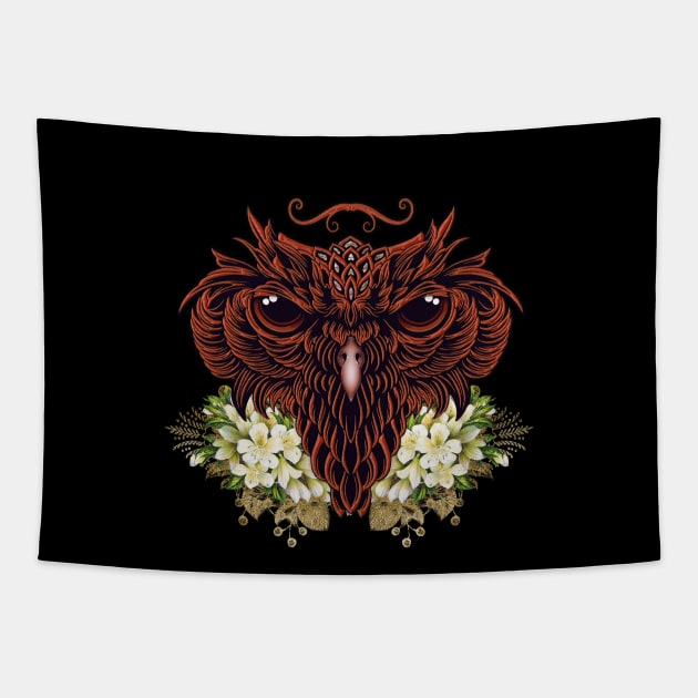 Decorative owl head with flowers Tapestry by Nicky2342