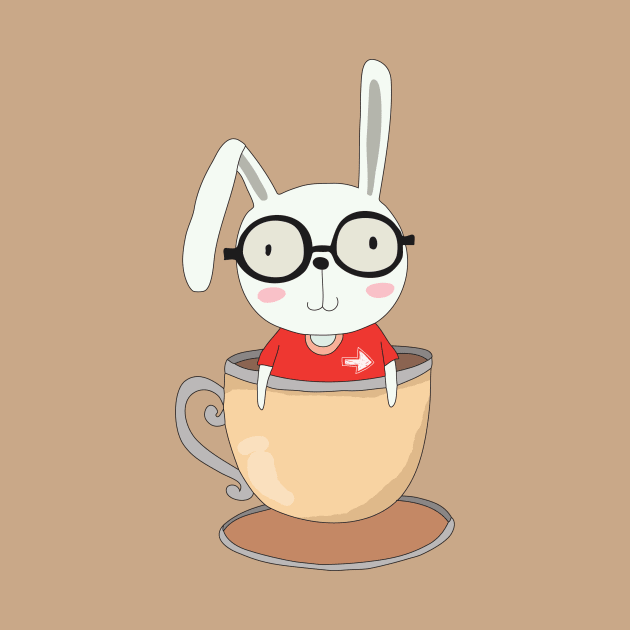 Cute Rabbit Nerd with Glasses and Coffee Cup by XOZ