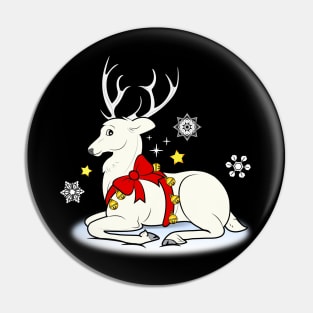 White Stag with Christmas Bells and Bow Pin