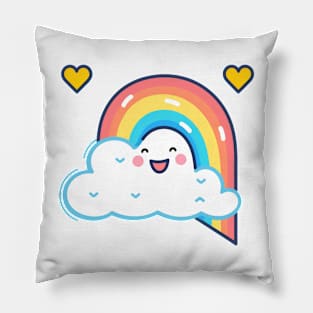 Kawaii Rainbow with Happy Cloud Pillow