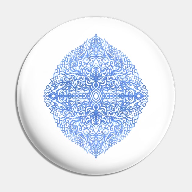 White Gouache Doodle on Pearly Blue Paint Pin by micklyn