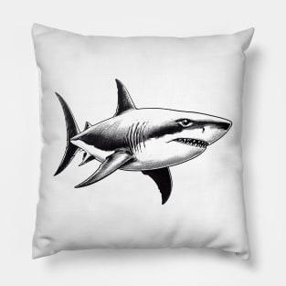 Stick Figure of a Shark in Black Ink Pillow