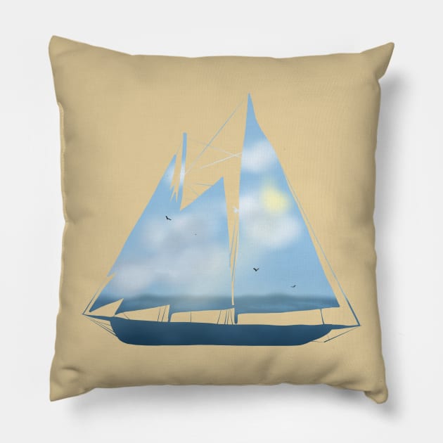 Boat-Skies & Sea (1 of 5) Pillow by Danispolez_illustrations