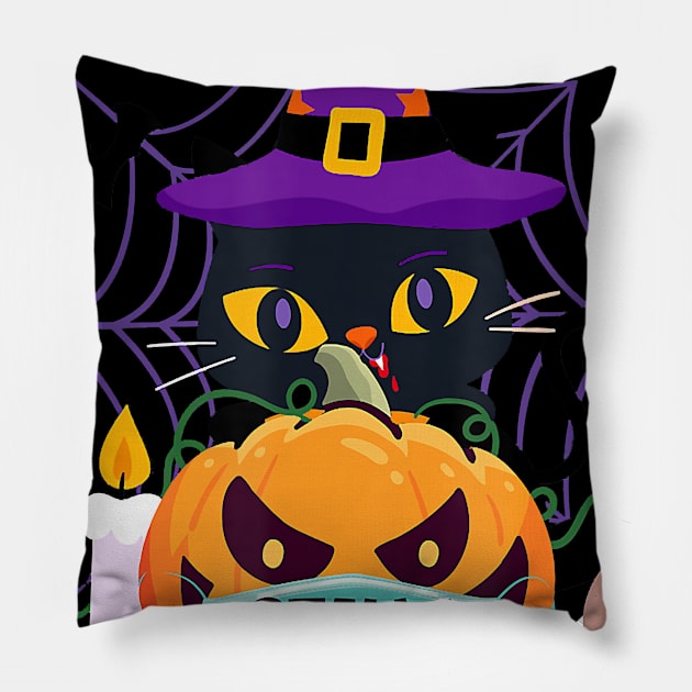 Cute Cat Halloween Pumpkin Face Mask Stay 6 Feet Quarantine Pillow by So Bright