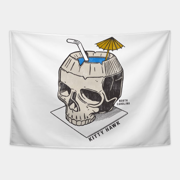 Kitty Hawk, NC Summertime Vacationing Skull Drink Tapestry by Contentarama