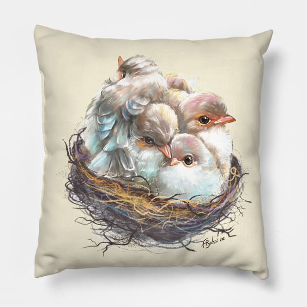 Birds on the nest Pillow by Alla