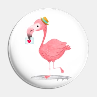 Flamingo with a love note Pin