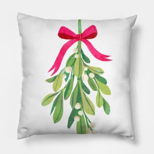 Christmas Mistletoe Pink Bow Pillow