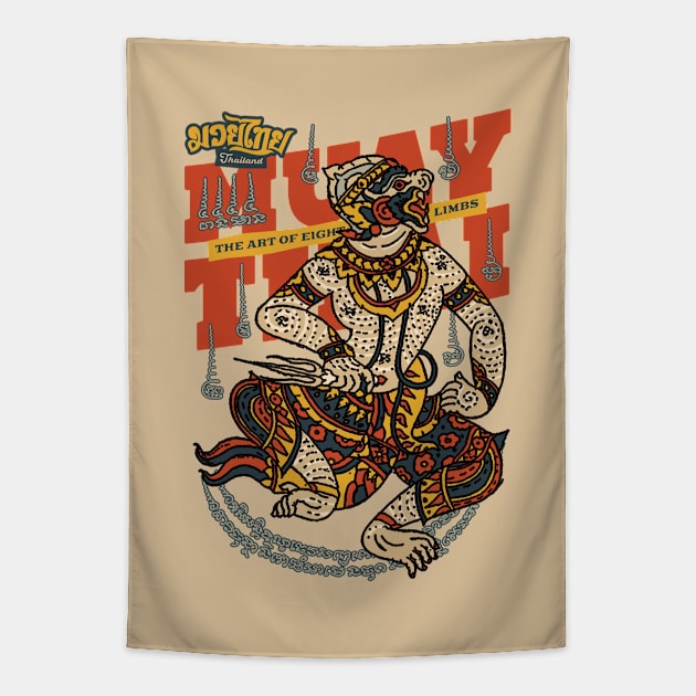 Classic Muay Thai Hanuman Tattoo Tapestry by KewaleeTee