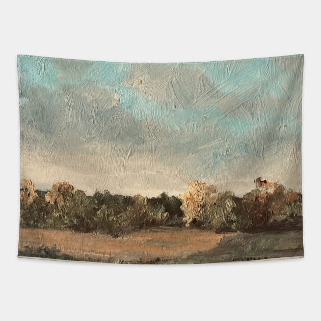 Muted Tone Golden Landscape Oil Painting Tapestry by Gallery Digitals