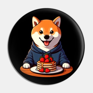 Shiba Inu Loves Strawberry Pancakes Pin