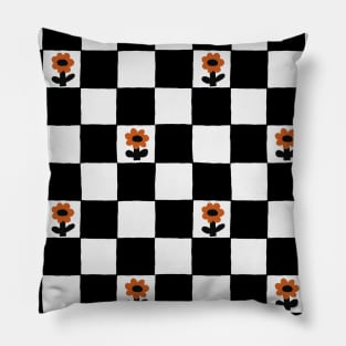 Retro Chess with Flowers Pillow