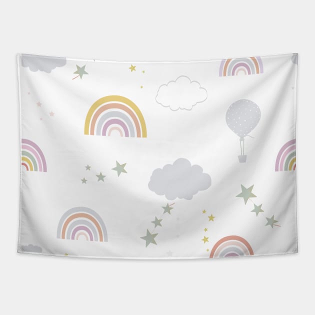 Baby rainbow seamless repeat pattern pastel colored Tapestry by GULSENGUNEL