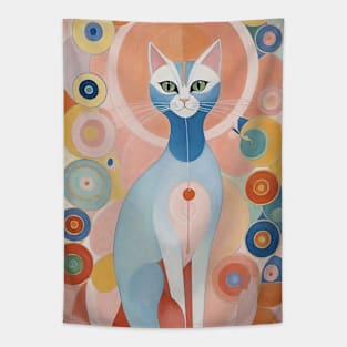 Hilma af Klint's Feline Fantasia: Abstract Cat Celebration Tapestry