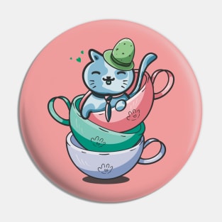 Cut Cat Tea Time Pin