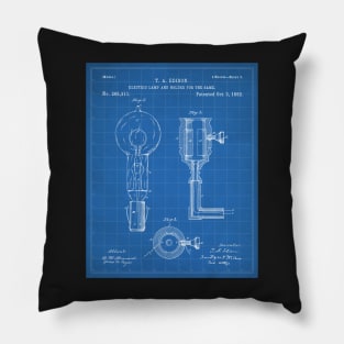 Light Bulb Patent - Edison Invention Industrial Design Art - Blueprint Pillow