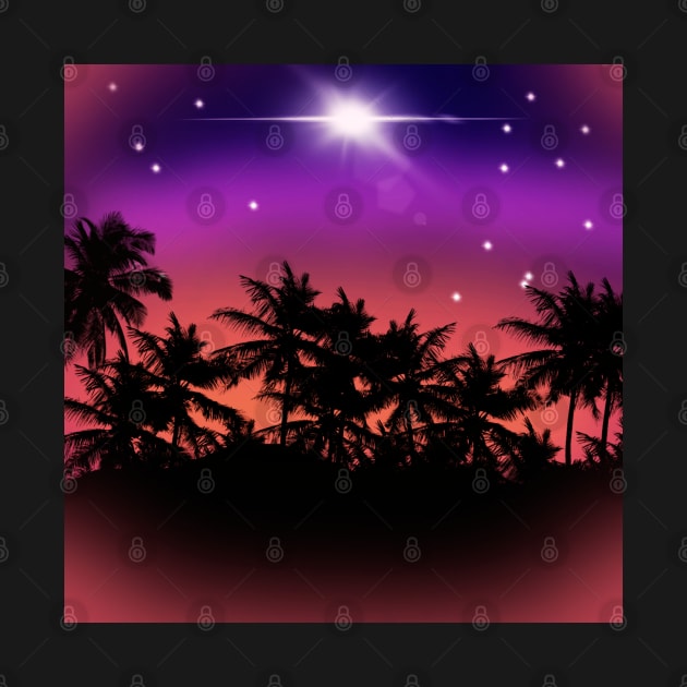 Midnight Purple Sky with Glowing Stars and Palm Trees Landscape by AussieMumaArt