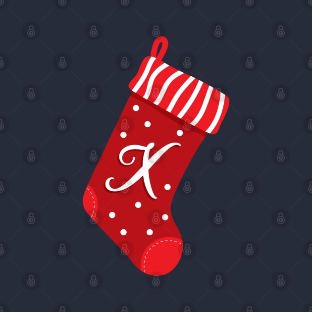 Christmas Stocking with Letter X by VicEllisArt