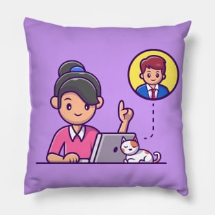 Women video call cartoon Pillow