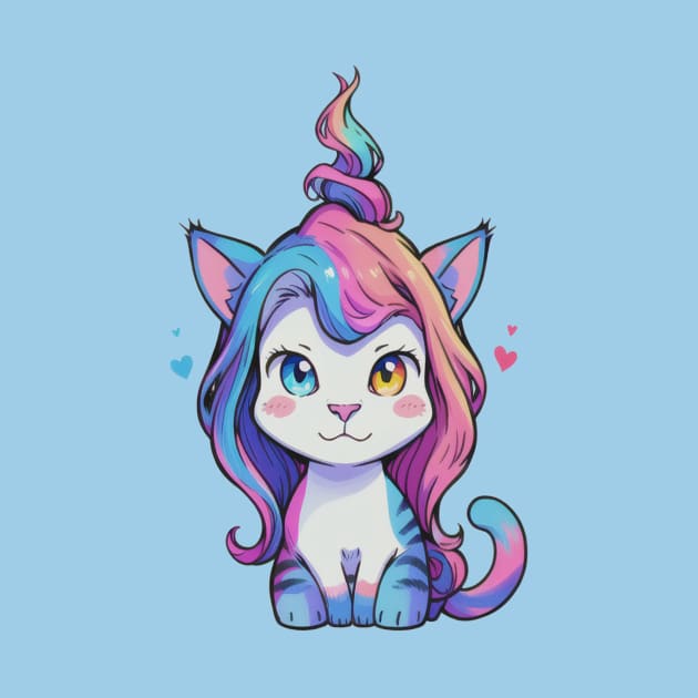 Whimsical Cat and Colorful Unicorn by Rishirt