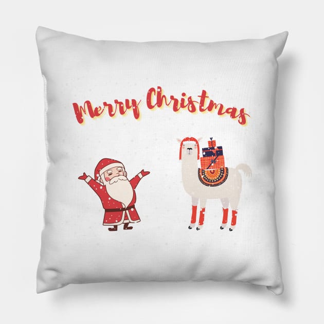 Merry Christmas with Santa and cute alpaca Pillow by GIFTAWINE